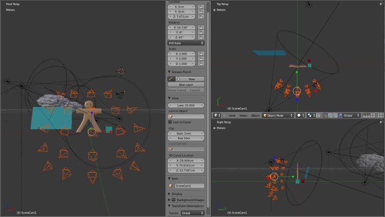 Blender cakeman sequence with 20 cameras automatically added