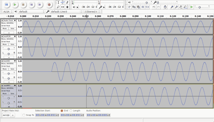 Zoom of the original and exported->imported tracks in Audition